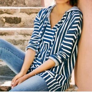 Soft Surroundings Navy and White Striped Offshore Hoodie